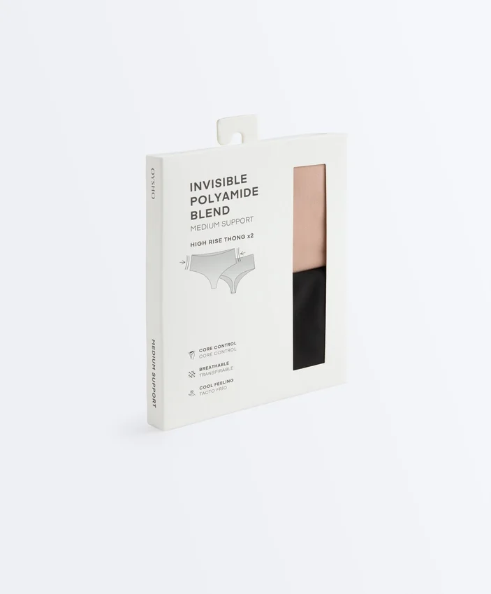 2 fios dentais de cintura alta com suporte médio, invisíveis, em mistura de poliamida 2 fios dentais de cintura alta com suporte médio, invisíveis, em mistura de poliamida