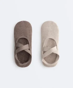 2 pares de meias acolchoadas de mistura de algodão para ioga e pilates com tiras cruzadas