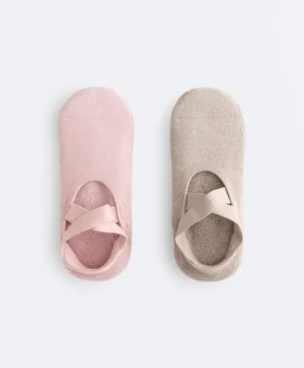 2 pares de meias acolchoadas de mistura de algodão para ioga e pilates com tiras cruzadas
