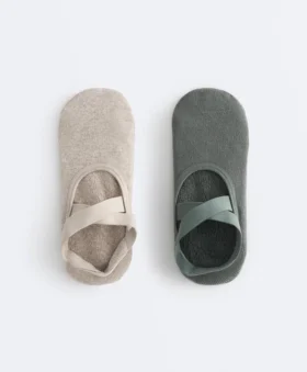 2 pares de meias acolchoadas de mistura de algodão para ioga e pilates com tiras cruzadas