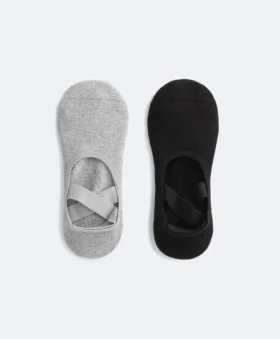 2 pares de meias acolchoadas de mistura de algodão para ioga e pilates com tiras cruzadas