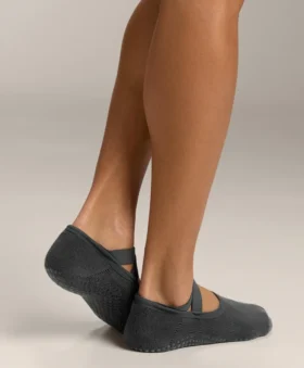 2 pares de meias acolchoadas de mistura de algodão para ioga e pilates com tiras cruzadas