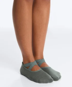 2 pares de meias acolchoadas de mistura de algodão para ioga e pilates com tiras cruzadas