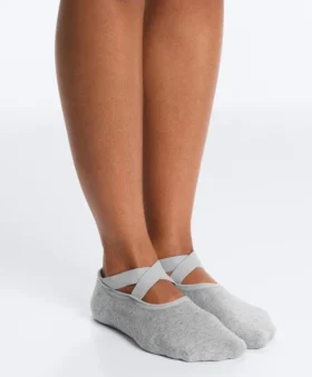 2 pares de meias acolchoadas de mistura de algodão para ioga e pilates com tiras cruzadas