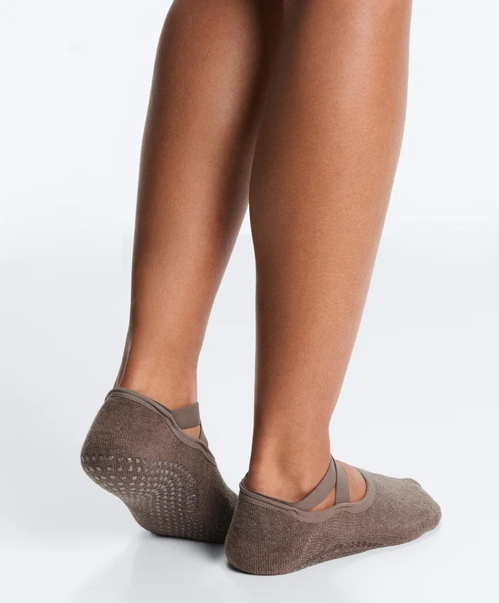 2 pares de meias acolchoadas de mistura de algodão para ioga e pilates com tiras cruzadas 2 pares de meias acolchoadas de mistura de algodão para ioga e pilates com tiras cruzadas