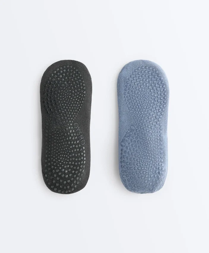 2 pares de meias acolchoadas de mistura de algodão para ioga e pilates com tiras cruzadas 2 pares de meias acolchoadas de mistura de algodão para ioga e pilates com tiras cruzadas