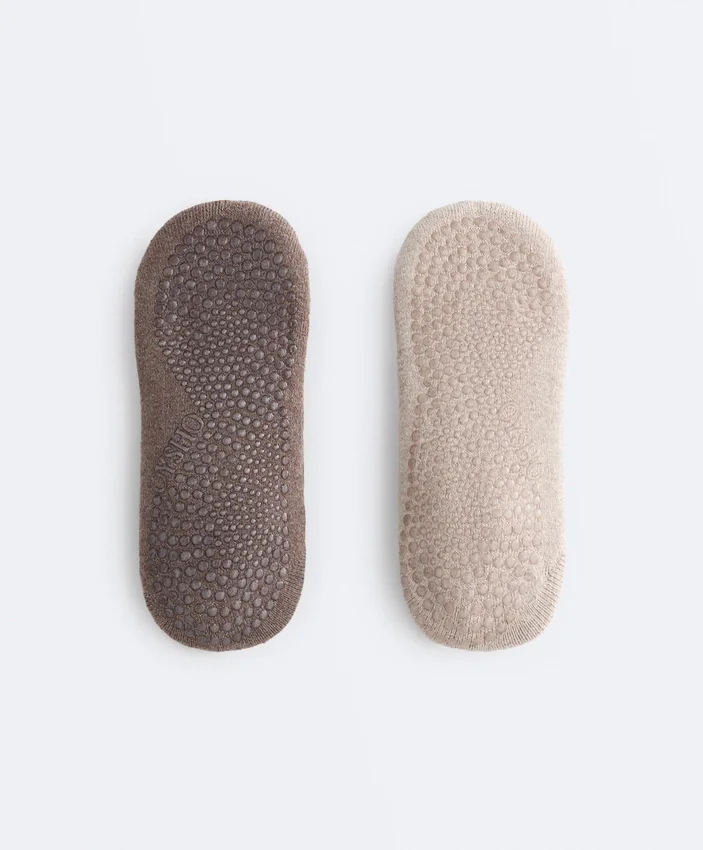 2 pares de meias acolchoadas de mistura de algodão para ioga e pilates com tiras cruzadas 2 pares de meias acolchoadas de mistura de algodão para ioga e pilates com tiras cruzadas