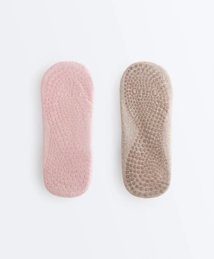 2 pares de meias acolchoadas de mistura de algodão para ioga e pilates com tiras cruzadas 2 pares de meias acolchoadas de mistura de algodão para ioga e pilates com tiras cruzadas