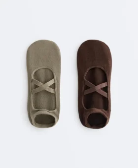 2 pares de meias de algodão com tiras cruzadas para ioga e pilates