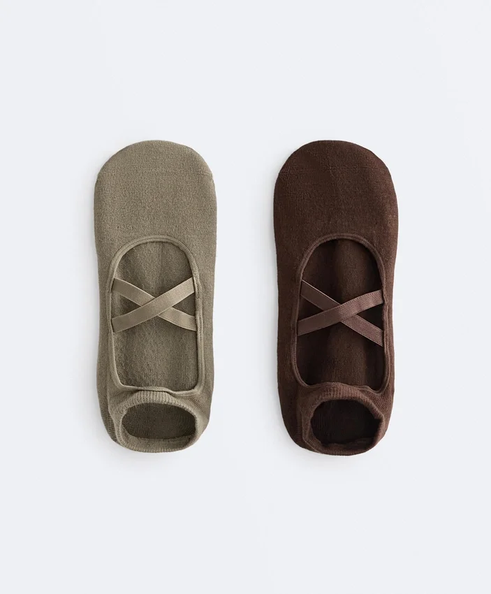 2 pares de meias de algodão com tiras cruzadas para ioga e pilates 2 pares de meias de algodão com tiras cruzadas para ioga e pilates