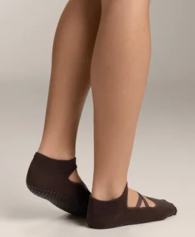 2 pares de meias de algodão com tiras cruzadas para ioga e pilates