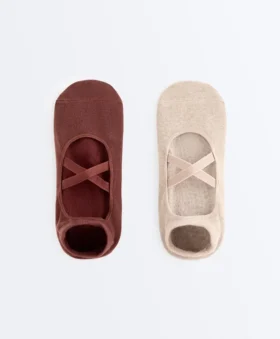 2 pares de meias de algodão misto para ioga e pilates com tiras cruzadas 2 pares de meias de algodão misto para ioga e pilates com tiras cruzadas