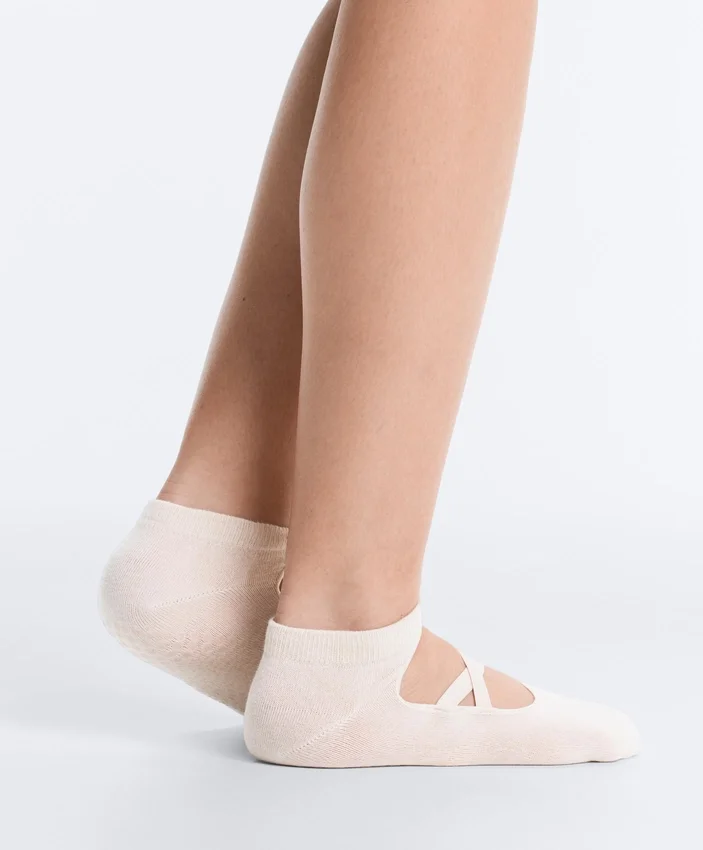 2 pares de meias de algodão misto para ioga e pilates com tiras cruzadas 2 pares de meias de algodão misto para ioga e pilates com tiras cruzadas
