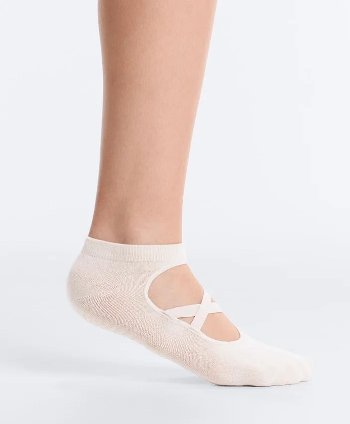 2 pares de meias de algodão misto para ioga e pilates com tiras cruzadas 2 pares de meias de algodão misto para ioga e pilates com tiras cruzadas