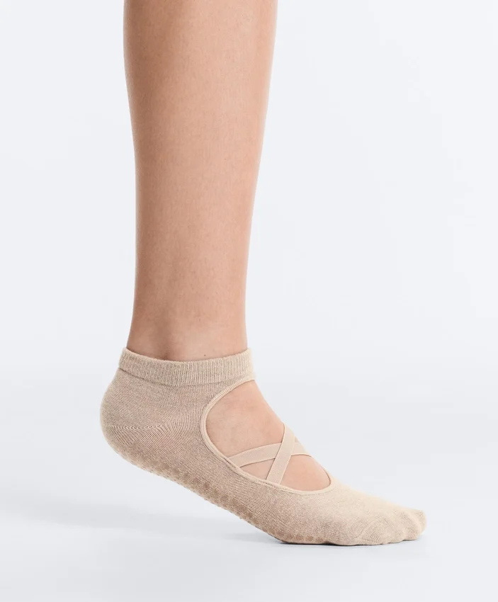 2 pares de meias de algodão misto para ioga e pilates com tiras cruzadas 2 pares de meias de algodão misto para ioga e pilates com tiras cruzadas