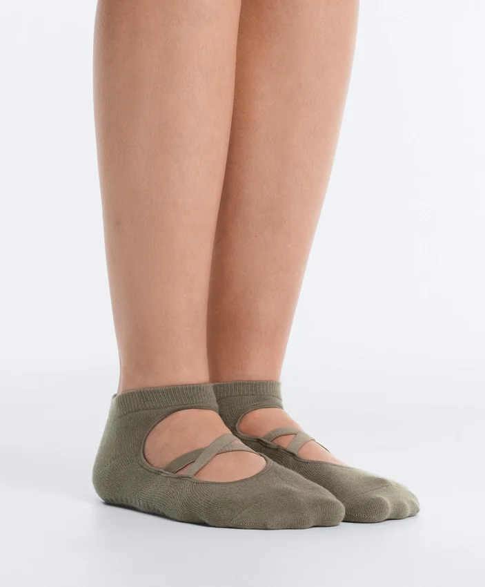 2 pares de meias de algodão misto para ioga e pilates com tiras cruzadas 2 pares de meias de algodão misto para ioga e pilates com tiras cruzadas