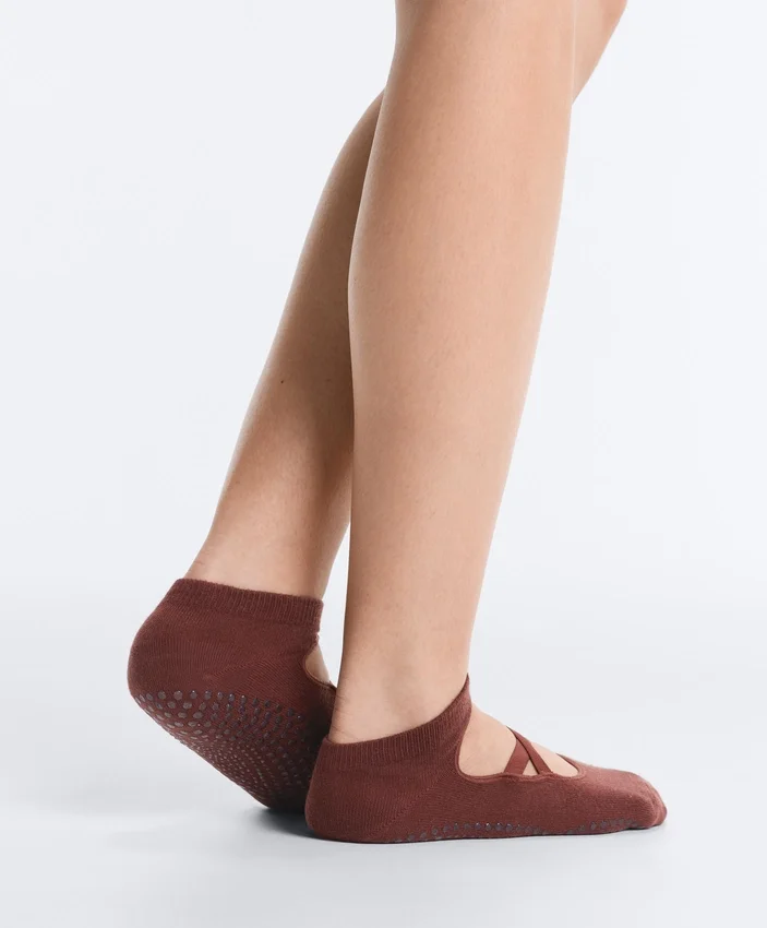 2 pares de meias de algodão misto para ioga e pilates com tiras cruzadas 2 pares de meias de algodão misto para ioga e pilates com tiras cruzadas