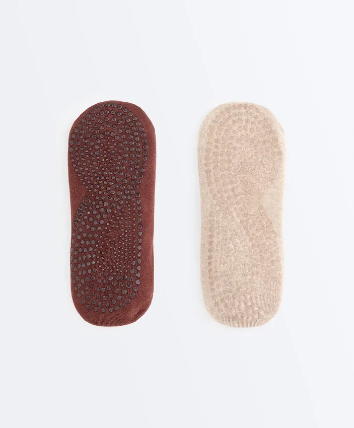 2 pares de meias de algodão misto para ioga e pilates com tiras cruzadas 2 pares de meias de algodão misto para ioga e pilates com tiras cruzadas