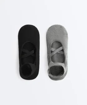 2 pares de meias de mistura de algodão para ioga e pilates com tiras cruzadas 2 pares de meias de mistura de algodão para ioga e pilates com tiras cruzadas