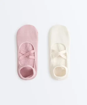 2 pares de meias de mistura de algodão para ioga e pilates com tiras cruzadas 2 pares de meias de mistura de algodão para ioga e pilates com tiras cruzadas
