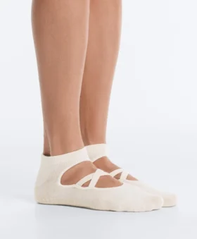 2 pares de meias de mistura de algodão para ioga e pilates com tiras cruzadas 2 pares de meias de mistura de algodão para ioga e pilates com tiras cruzadas