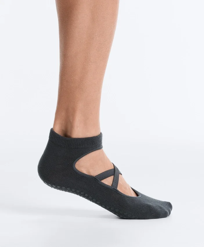 2 pares de meias de mistura de algodão para ioga e pilates com tiras cruzadas 2 pares de meias de mistura de algodão para ioga e pilates com tiras cruzadas
