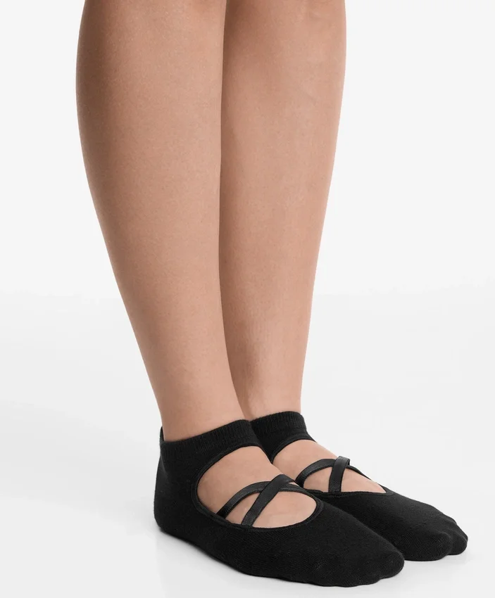 2 pares de meias de mistura de algodão para ioga e pilates com tiras cruzadas 2 pares de meias de mistura de algodão para ioga e pilates com tiras cruzadas