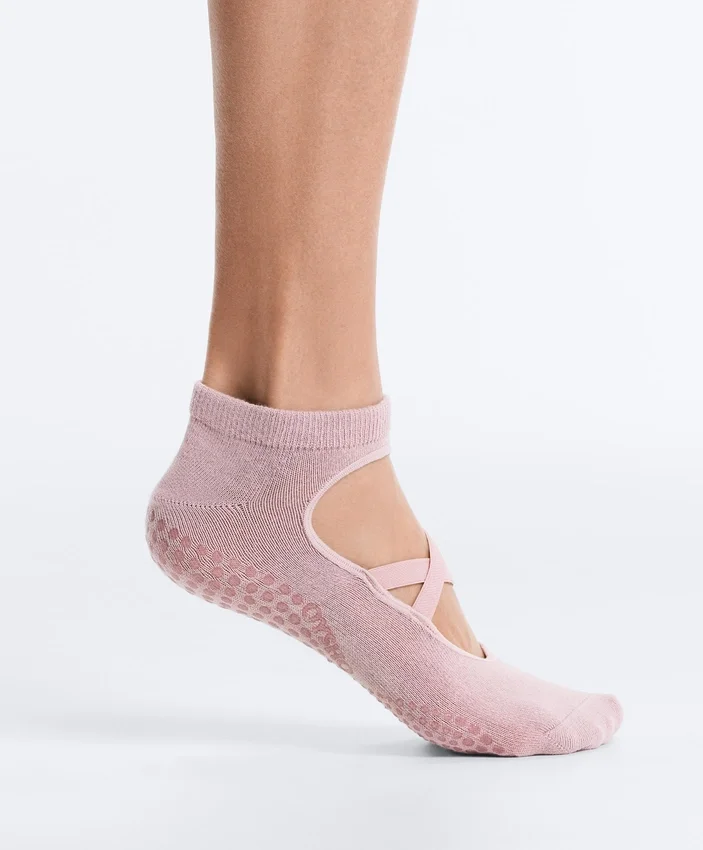 2 pares de meias de mistura de algodão para ioga e pilates com tiras cruzadas 2 pares de meias de mistura de algodão para ioga e pilates com tiras cruzadas