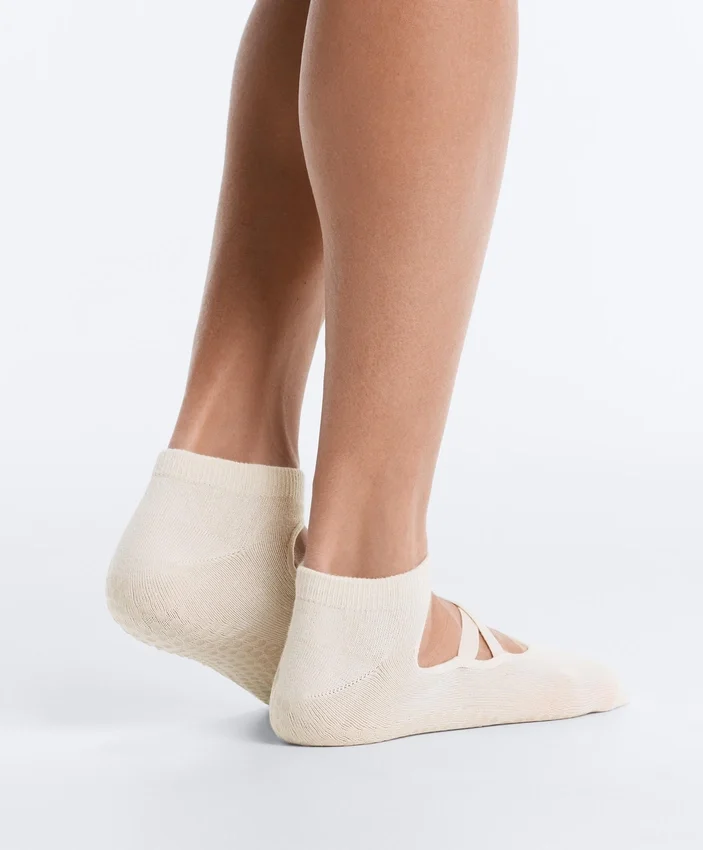 2 pares de meias de mistura de algodão para ioga e pilates com tiras cruzadas 2 pares de meias de mistura de algodão para ioga e pilates com tiras cruzadas
