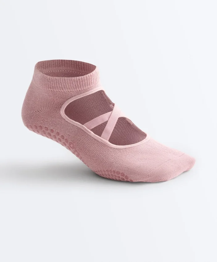 2 pares de meias de mistura de algodão para ioga e pilates com tiras cruzadas 2 pares de meias de mistura de algodão para ioga e pilates com tiras cruzadas