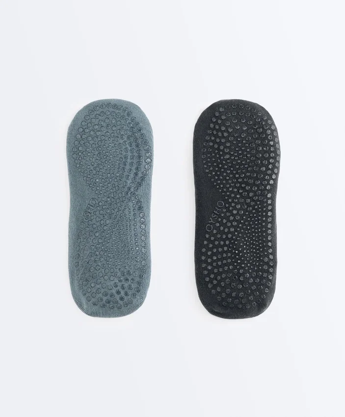 2 pares de meias de mistura de algodão para ioga e pilates com tiras cruzadas 2 pares de meias de mistura de algodão para ioga e pilates com tiras cruzadas