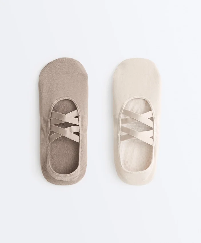 2 pares de meias de mistura de poliamida para ioga e pilates com tiras duplas 2 pares de meias de mistura de poliamida para ioga e pilates com tiras duplas