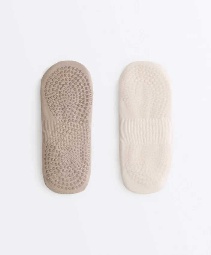 2 pares de meias de mistura de poliamida para ioga e pilates com tiras duplas 2 pares de meias de mistura de poliamida para ioga e pilates com tiras duplas