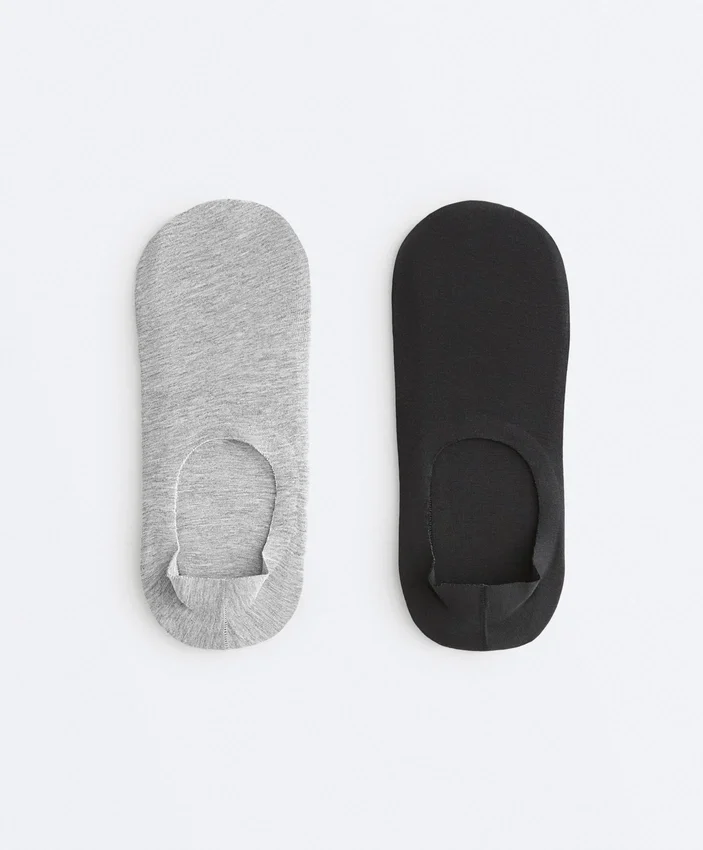 2 pares de meias invisíveis de cano alto com nervuras em mistura de algodão 2 pares de meias invisíveis de cano alto com nervuras em mistura de algodão