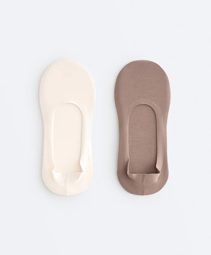 2 pares de meias invisíveis de corte médio em mistura de algodão com canelado 2 pares de meias invisíveis de corte médio em mistura de algodão com canelado