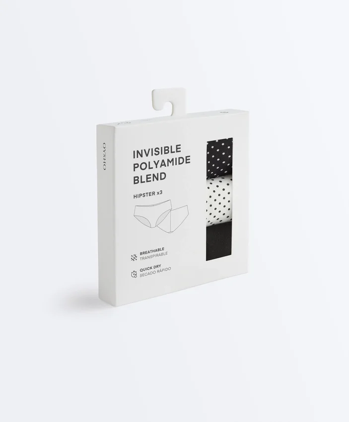 3 Cuecas Hipster Invisíveis em Mistura de Poliamida 3 Cuecas Hipster Invisíveis em Mistura de Poliamida