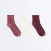 3 pares de meias curtas em mistura de algodão com borda enrolada 3 pares de meias curtas em mistura de algodão com borda enrolada