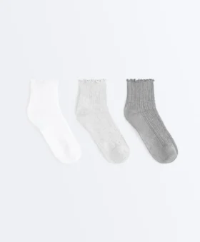 3 pares de meias curtas em mistura de algodão com borda enrolada 3 pares de meias curtas em mistura de algodão com borda enrolada