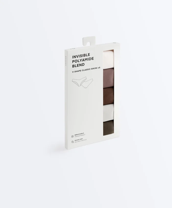 5 Cuecas clássicas invisíveis com corte em V em mistura de poliamida 5 Cuecas clássicas invisíveis com corte em V em mistura de poliamida