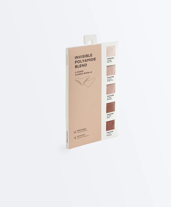 5 Cuecas clássicas invisíveis em mistura de poliamida com corte em V Pantone™ 5 Cuecas clássicas invisíveis em mistura de poliamida com corte em V Pantone™