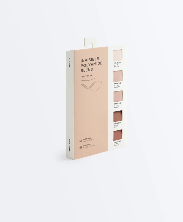 5 cuecas hipster invisíveis em mistura de poliamida Pantone™ 5 cuecas hipster invisíveis em mistura de poliamida Pantone™
