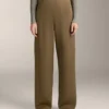 Calças de cintura alta com efeito neoprene e perna reta Calças de cintura alta com efeito neoprene e perna reta