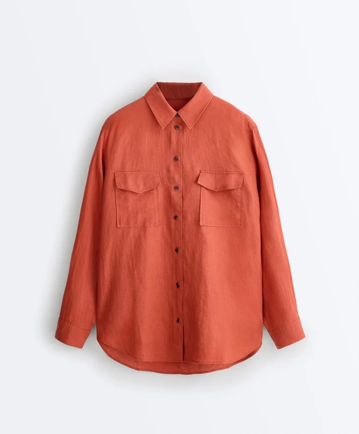 Camisas 100% linho com bolsos Camisas 100% linho com bolsos
