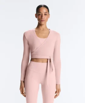 Camisas cruzadas em malha canelada de mistura de algodão