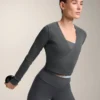 Camisas cruzadas em malha canelada de mistura de algodão Camisas cruzadas em malha canelada de mistura de algodão