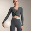 Camisas cruzadas em malha canelada de mistura de algodão Camisas cruzadas em malha canelada de mistura de algodão