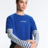 Camisas curtas e largas em mistura de algodão com slogan