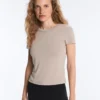 Camisas de manga curta de calções em malha canelada de modal Camisas de manga curta de calções em malha canelada de modal