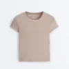 Camisas de manga curta de calções em malha canelada de modal Camisas de manga curta de calções em malha canelada de modal
