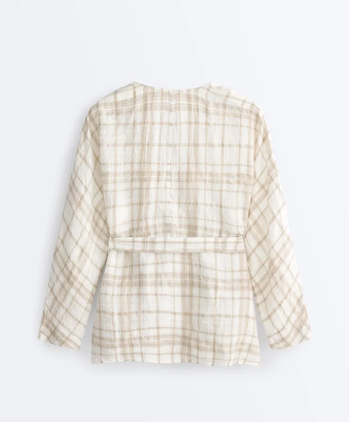 Camisas estilo quimono em mistura de linho e lyocell com padrão xadrez Camisas estilo quimono em mistura de linho e lyocell com padrão xadrez